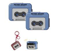 Mini Retro Cassette Tape Deck Keychain, Plays Tapes and Music, Creative Tape Recorder Charm(Blue,2pcs)