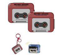 Mini Retro Cassette Tape Deck Keychain, Plays Tapes and Music, Creative Tape Recorder Charm(Red,2pcs)
