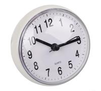 Mini réveil à ventouse étanche et anti-buée à quartz avec affichage clair - Horloge murale et de bureau compacte pour salle de bain et cuisine - Pour carrelage et miroir - 7 cm - Blanc