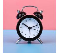 Mini réveil analogique à quartz alimenté avec double sonnette pour table de chevet Mouvement silencieux Noir