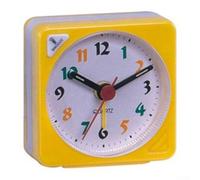 Mini réveil carré portable pour voyage, maison, dortoir, avec aiguille des secondes sonore et design compact en plastique (jaune)
