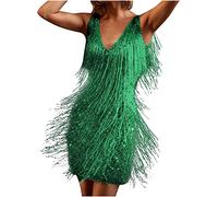 Mini robe à franges pour femme - Robe de danse vintage des années 1920 - Robe de danse avec col en V - Robe de danse latine sans manches - Costume de cocktail, de salle de bal, salsa, samba, tango,