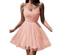 Mini robe de bal courte en tulle avec bretelles spaghetti et col en V pour femme, pêche, 42