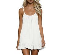 Mini robe décontractée à bretelles pour femme, dos profond, avec ruban à nouer, volants fluides, robe d'été, de salon, de plage, disponible en plusieurs couleurs, Blanc., M