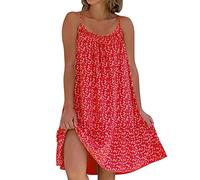 Mini robe décontractée à motif floral avec col rond et bretelles spaghetti sans manches pour femme, Rouge, XL