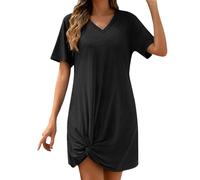 Mini robe d'été élégante et décontractée pour femme avec col en V et manches dos nu pour la plage semi-formelle, Noir , M