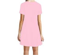 Mini robe d'été pour femme - Col rond - Manches courtes - Coupe ample - Robe de printemps tendance 2024 - Robe d'été mignonne, rose, XXL