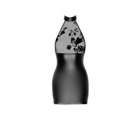 Mini Robe Dos Nu Eros F311 Effet mouillé et Tulle floqué, Taille M, Noir