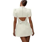 Mini robe évidée à nœud élégant pour femmes robes sexy à col roulé et épaules pour soirée de fête (Blanc,S)