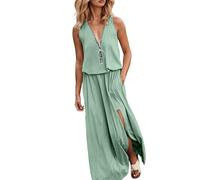 Mini Robe Femme Col V Chic et Elegant Manches sans/Courtes/Longues Robes A-Line Casual pour Fête Noël Mariage Basic Dresses for Women Maillot de Bain Couvrir Kimono 2025 （Vert,M）