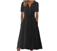 Mini Robe Femme Col V Chic et Elegant Manches sans/Courtes/Longues Robes A-Line Casual Robe pour Fête Noël Mariage 3D Flower Dress Cache Couvrir Beach Maillots de Bain Cover Up Tendance (Noir,XL)