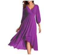 Mini Robe Femme Manches Longues/Manches Courtes Col V Chic et Elegant Robes Manches Lanternes D'été et Hiver A-Line Casual Robe Casual pour Fête Noël Mariage