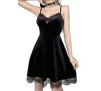 Mini Robe Gothique Noire pour Femme, Garniture en Dentelle, Taille Haute, Batterie Con, vêtements Harajuku Lolita, Vintage des années 90, Y2K