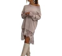 Mini robe patchwork en dentelle pour femme - Ourlet asymétrique - Manches longues - Élégante et décontractée - Robe courte, Abricot, XXL