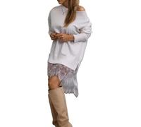 Mini robe patchwork en dentelle pour femme - Ourlet asymétrique - Manches longues - Élégante et décontractée - Robe courte, Blanc., L