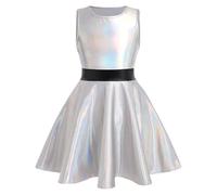 Mini Robe Patineuse Effet mouillé pailleté métallisé holographique sans Manches pour Femme B528