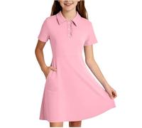Mini robe polo d'été à manches courtes pour filles - Coupe trapèze - Col à revers - Tunique décontractée - Uniforme scolaire - Pour enfants de 5 à 15 ans