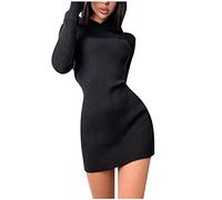 Mini robe pour femme sexy moulante très courte robe d'hiver à manches longues robe à capuche Bodycon à manches longues robe pull ultra courte moulante robe portefeuille couleur unie robe à capuche