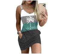 Mini robe sans manches avec poches et bretelles spaghetti et dos nu Motif cocotier, multicolore, XX-Large