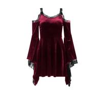 Mini robe sexy gothique à manches évasées taille haute Harajuku épaules dénudées velours punk Halloween automne Y2K robes, Manches évasées Rouge, L