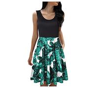 Mini robe trapèze design avec col rond pour robes d'été décontractées élégantes avec motif imprimé élégant pour des tenues quotidiennes sophistiquées et à la mode, vert, XL