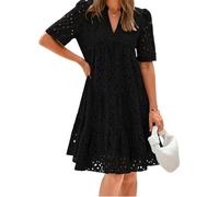 Mini robe Tuckernuck d'été décontractée à manches courtes avec col en V et œillets ajourés pour femme, Noir , M