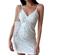 Mini robe Y2K sans manches avec col en V pour femme, bretelles spaghetti florales vintage, dos nu, taille haute, style pastoral coréen décontracté pour les rencontres d'été (S blanc1)