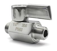Mini-robinet à bille 304 de qualité sanitaire, filetage BSP NPT 1/8, 1/4, 3/8, 1/2, 3/4, poignée en acier inoxydable, eau fabriquée soi-même, acide oléique(1/2",BSP,Female to Female)