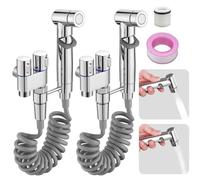 Mini robinet de toilette 1 en 2 sorties avec double vanne de contrôle - Kit de pulvérisateur à main multifonction pour bidet - Douche à couches de salle de bain, pulvérisateur, tuyau et accessoires (2