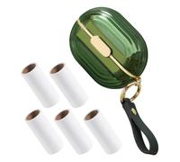 Mini Rouleau Anti-peluches Double Face, Vert, Portable pour Vêtements | Recharge Brosse Adhesive, 5 Recharges Incluses, pour Poils D’animaux, Voyage et Paquet