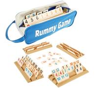 Mini Rummy Jeu de 104 cartes, quatre stands, 8 jokers, sac de rangement, facile à comprendre, portable, jeu de société rummikub pour enfants à partir de 6 ans, amateurs de jeu de stratégie
