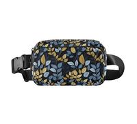 Mini sac à bandoulière avec sangle réglable pour voyage, gym, travail, Motif plante à thème bleu doré noir, 1 Size