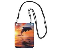 Mini sac à bandoulière étanche pour téléphone portable, motif dauphin, coucher de soleil, pour homme et femme, avec sangle réglable, pochette de voyage pour téléphone portable, pochette de ceinture