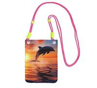 Mini sac à bandoulière étanche pour téléphone portable, motif dauphin, coucher de soleil, pour homme et femme, avec sangle réglable, pochette de voyage pour téléphone portable, pochette de ceinture
