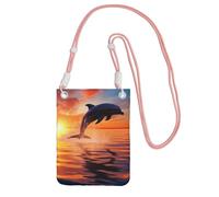 Mini sac à bandoulière étanche pour téléphone portable, motif dauphin, coucher de soleil, pour homme et femme, avec sangle réglable, pochette de voyage pour téléphone portable, pochette de ceinture