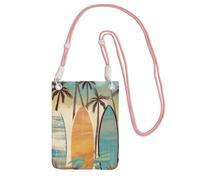 Mini sac à bandoulière imperméable avec sangle réglable pour téléphone portable, motif palmier et planche de surf pour homme et femme