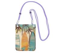Mini sac à bandoulière imperméable avec sangle réglable pour téléphone portable, motif palmier et planche de surf pour homme et femme