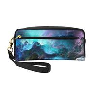Mini sac à cosmétiques en cuir avec fermeture éclair et motif univers graphique 3D, Noir , Taille unique