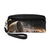 Mini sac à cosmétiques en forme de grains de café, organisateur cosmétique portable en cuir, étui à stylo à fermeture éclair, trousse de toilette, sac de voyage cosmétique, Noir , Taille unique