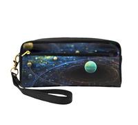 Mini sac à cosmétiques Space Planètes, organisateur cosmétique portable en cuir, étui à stylo à fermeture éclair, organisateur de produits de toilette, sac de voyage cosmétique, Noir , Taille unique