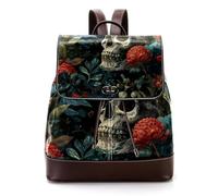 Mini sac à dos en cuir synthétique avec tête de mort et fleur pour Halloween, pour femme, Multicolore 02, 27x12.3x32cm