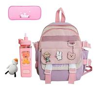 Mini sac à dos Kawaii avec épingles - Sac à dos esthétique - Avec accessoires - Petit sac à dos Kawaii - Pour l'école, Pink,