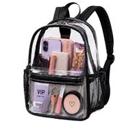 Mini sac à dos transparent léger et transparent pour l'école, le travail, le sport, la sécurité du stade, Noir-transparent 2, 12'' H-Mini, Compacte