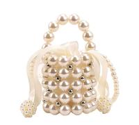 Mini sac à main en perles faites à la main pour femme Blanc nacré Pochette pour fête de mariage, Petit seau en argent - A
