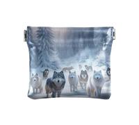 Mini sac à main pour la Saint-Valentin, colombes, coucher de soleil, petite trousse de maquillage pour femme, taille 10,9 x 9,4 cm, Forêt d'hiver des loups, one size, Forêt d'hiver des loups