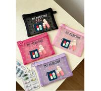 Mini sac à médicaments portable en maille avec motif "Mon sac à médicaments", trousse de premiers soins compacte, sac à médicaments portable pour le camping, organisateur médical quotidien, pochette d
