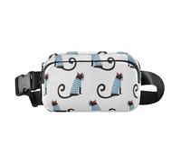 Mini sac banane avec sangle réglable - Portefeuille de voyage - Style français - Chat bleu blanc - Pour homme et femme - Pour voyage, shopping, course à pied, Chat de style français bleu blanc, 1 Size