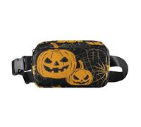 Mini sac banane avec sangle réglable pour entraînement, course à pied, randonnée et silhouette de citrouille jaune pour femmes, hommes, adolescents