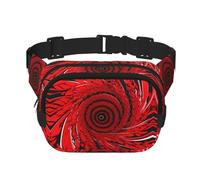 Mini sac banane carré double couche avec motif vortex de fleurs rouges pour exercice, course à pied, voyage, randonnée, noir, One Size