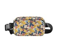 Mini sac banane Ginkgo dessiné à la main avec sangle réglable pour cyclisme, randonnée, gym, Motif floral batik indonésien, 1 Size